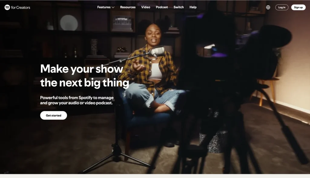 Spotify for Creators homepage, the best free podcast hosting platform with video support.