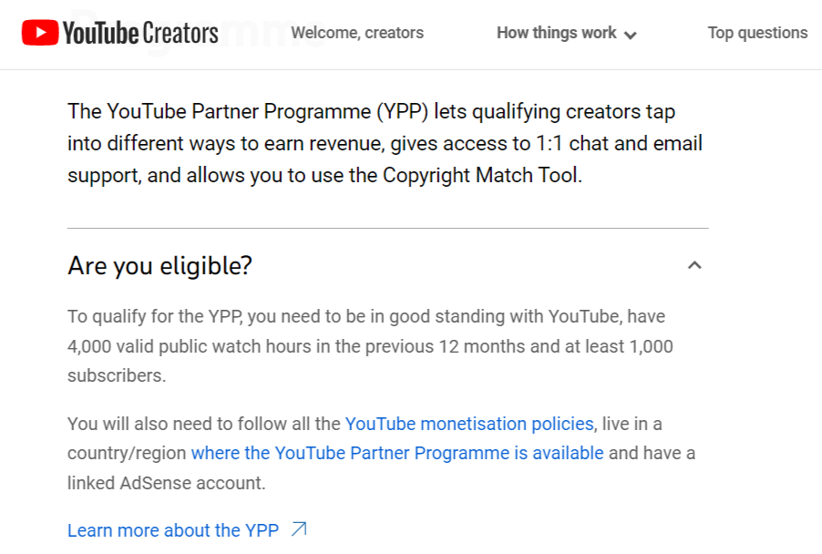 YouTube Partner Program eligibility requirements