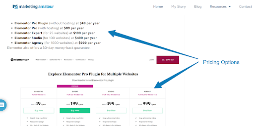 include the pricing options