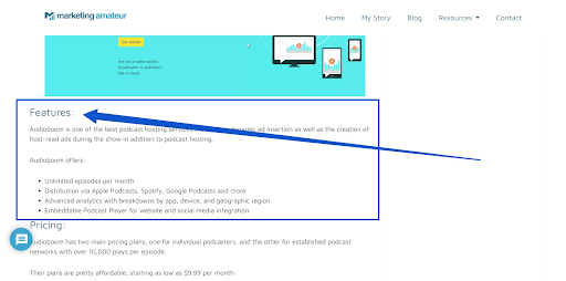 list down the key features of each product
