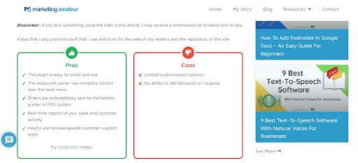 pros and cons table affiliatable