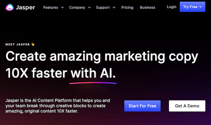 Jasper AI main page