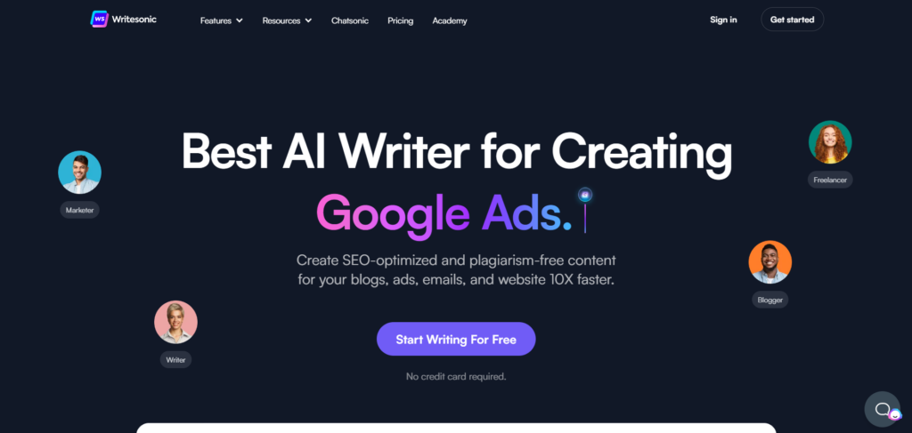 Writesonic main page