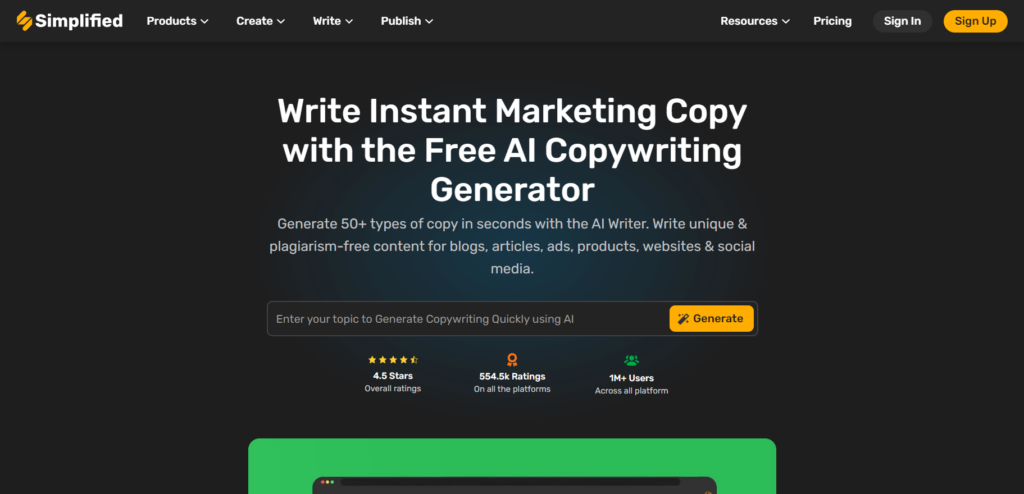 Simplified's AI Writer