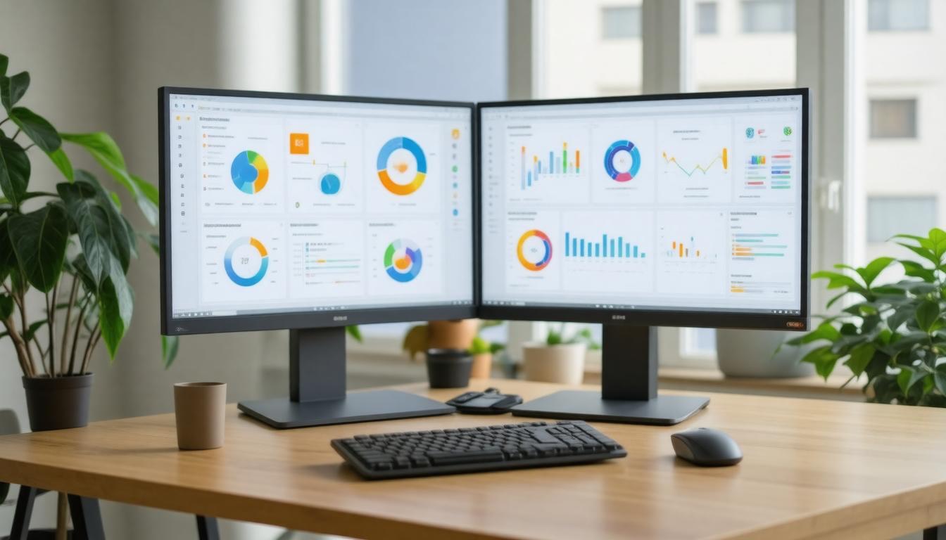 Modern workspace with dashboards