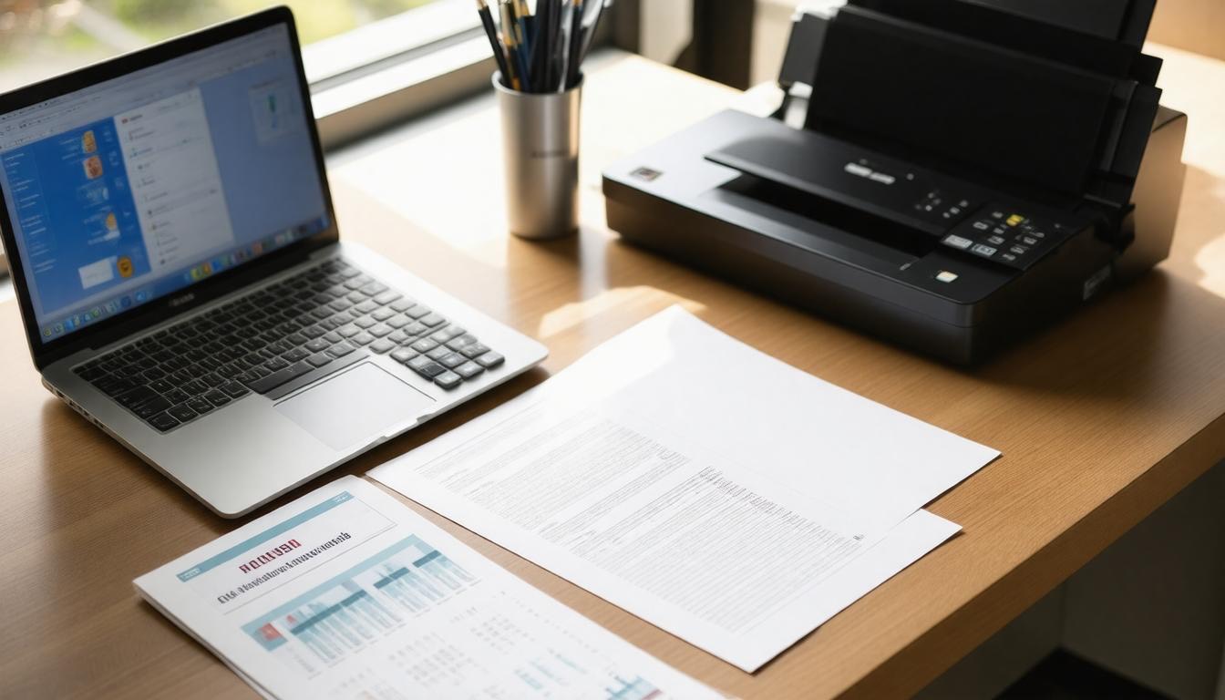 Office desk with printer