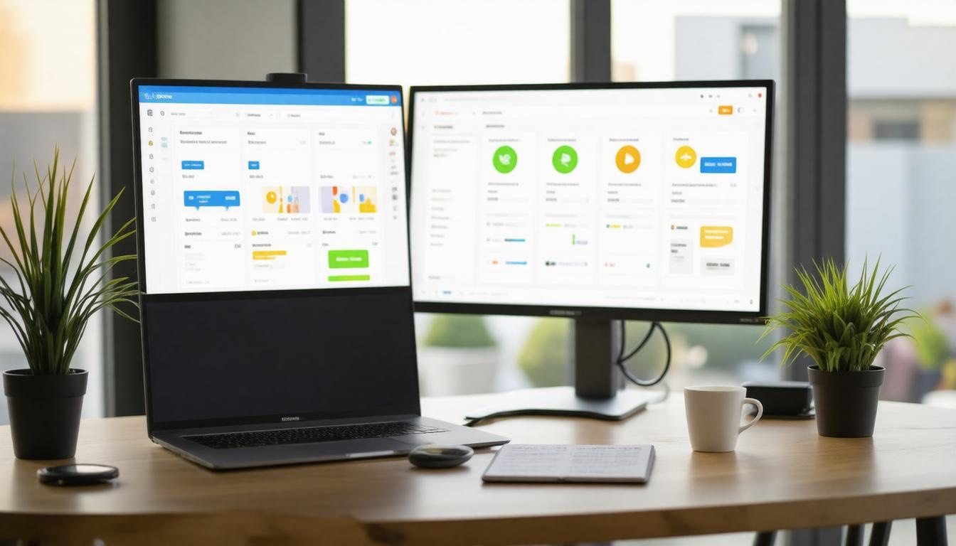 Office desk with software