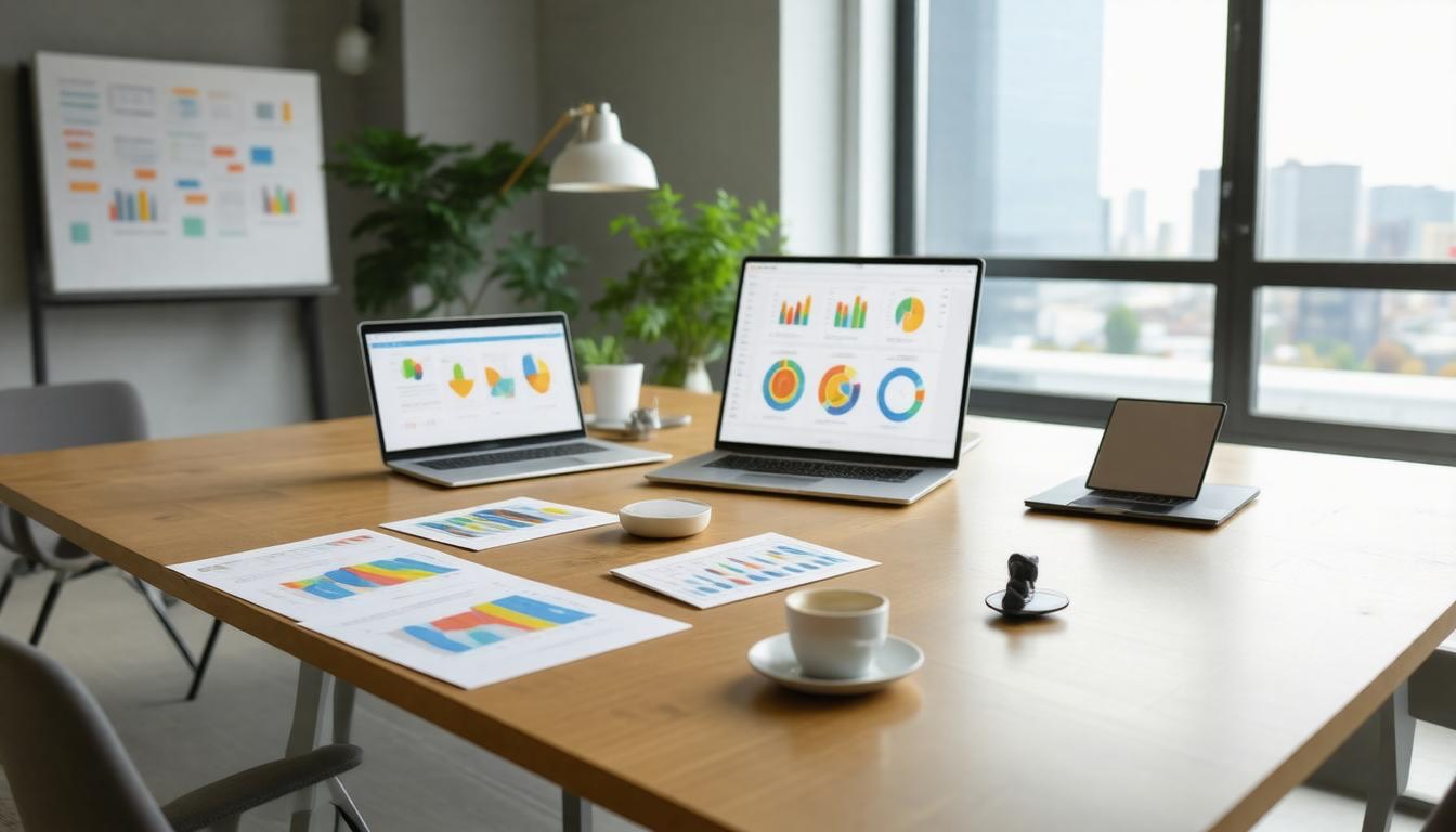 Office meeting with reports