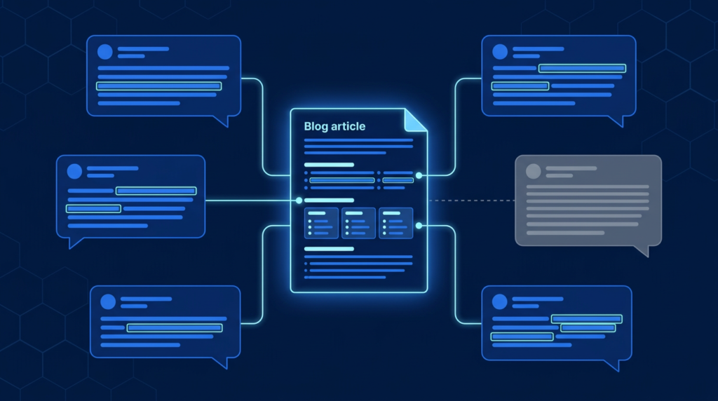 Generative Engine Optimization concept showing structured original content being cited by AI search engines while generic content is ignored