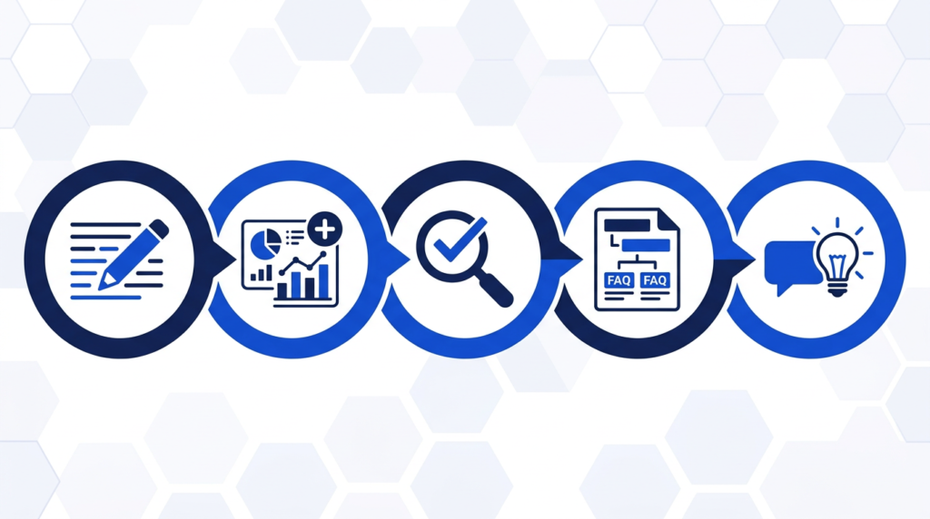 Five-step workflow for protecting AI-search visibility — edit, add original data, fact-check, structure for extraction, and keep a point of view