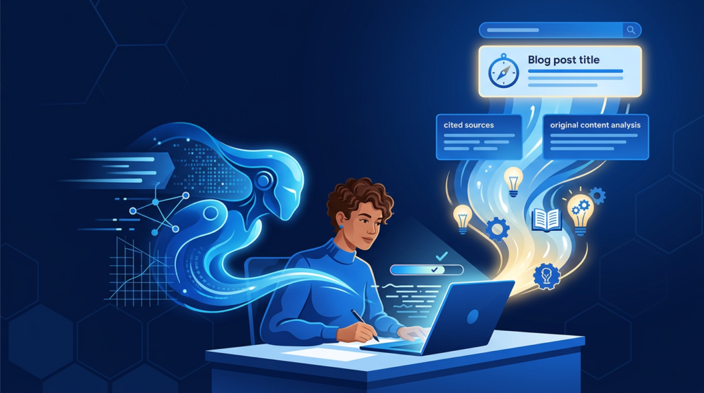 AI amplifies rather than replaces — a blogger using AI for speed and structure while adding expertise, producing content cited in AI search